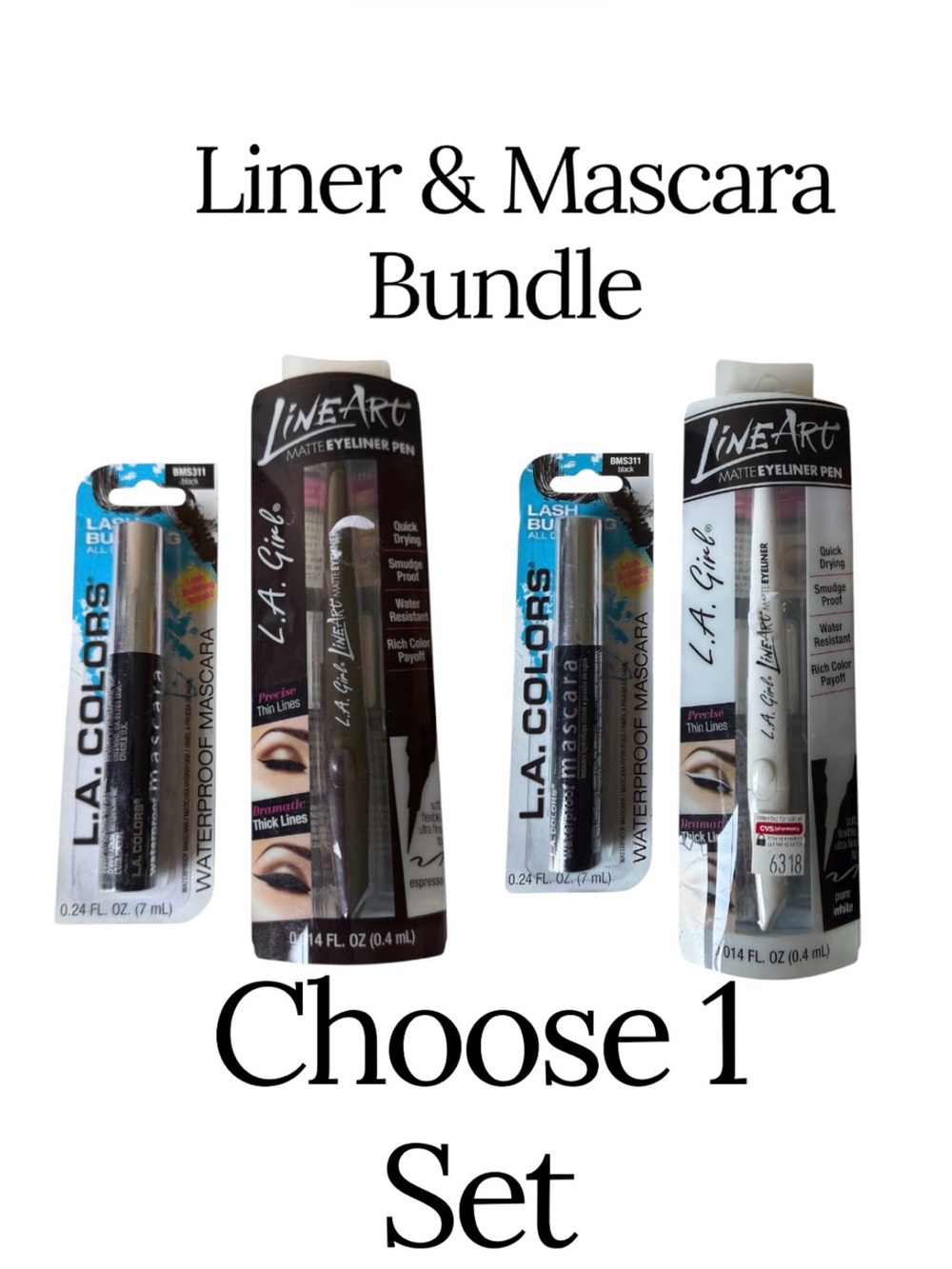 LA Colors Mascara & LA Girl Liner Bundle